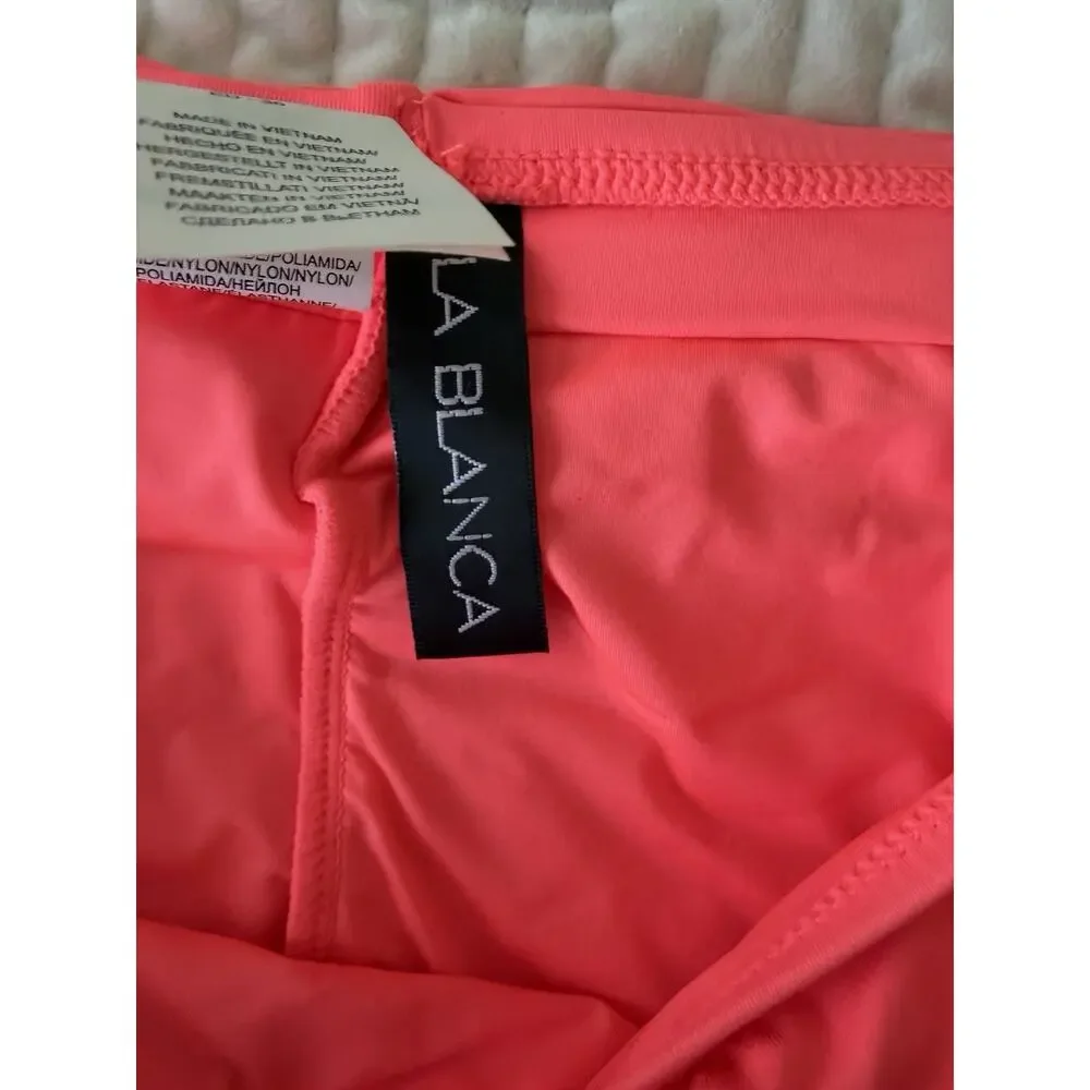 La Blanca Bikini Bottoms Womens 4 Pink Coral Fold Over Hipster Swim NWT